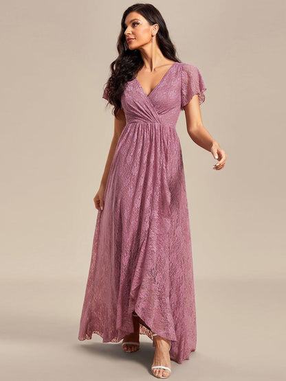 ever ELISE|Pleated V-Neck Lace Formal Evening Dress