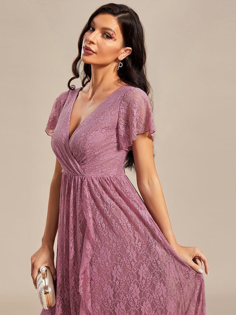 ever ELISE|Pleated V-Neck Lace Formal Evening Dress