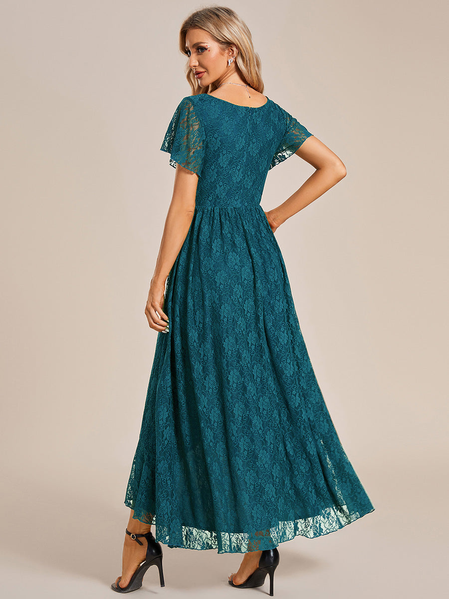 ever ELISE|Pleated V-Neck Lace Formal Evening Dress