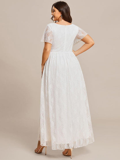 ever ELISE|Pleated V-Neck Lace Formal Evening Dress