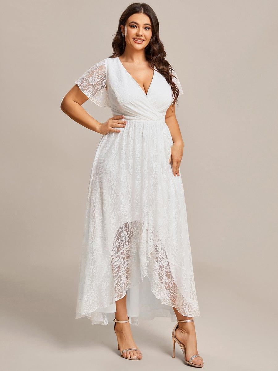 ever ELISE|Pleated V-Neck Lace Formal Evening Dress