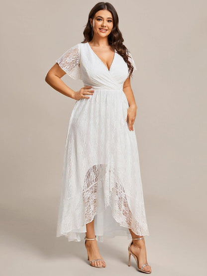 ever ELISE|Pleated V-Neck Lace Formal Evening Dress