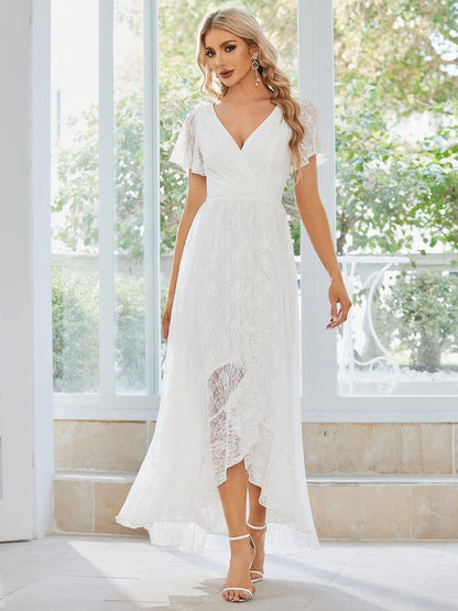 ever ELISE|Pleated V-Neck Lace Formal Evening Dress