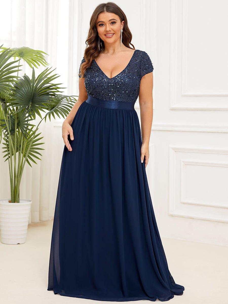 ever MIRAGE|Empire Waist V-Neck Cap Sleeve Chiffon Formal Evening Dress