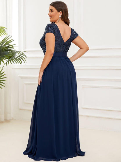 ever MIRAGE|Empire Waist V-Neck Cap Sleeve Chiffon Formal Evening Dress