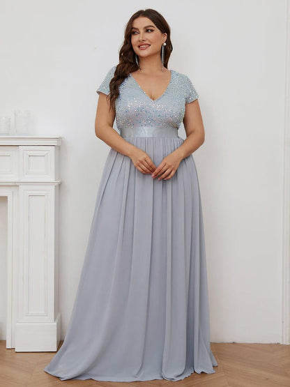 ever MIRAGE|Empire Waist V-Neck Cap Sleeve Chiffon Formal Evening Dress
