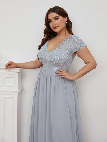 ever MIRAGE|Empire Waist V-Neck Cap Sleeve Chiffon Formal Evening Dress