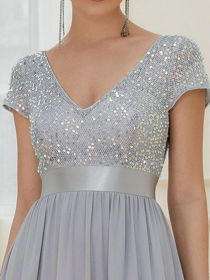 ever MIRAGE|Empire Waist V-Neck Cap Sleeve Chiffon Formal Evening Dress