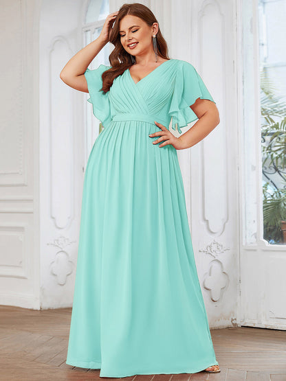 pretty LEORA|Plus Size Pleated Tie-Waist Chiffon Bridesmaid Dress