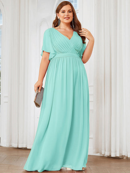 pretty LEORA|Plus Size Pleated Tie-Waist Chiffon Bridesmaid Dress