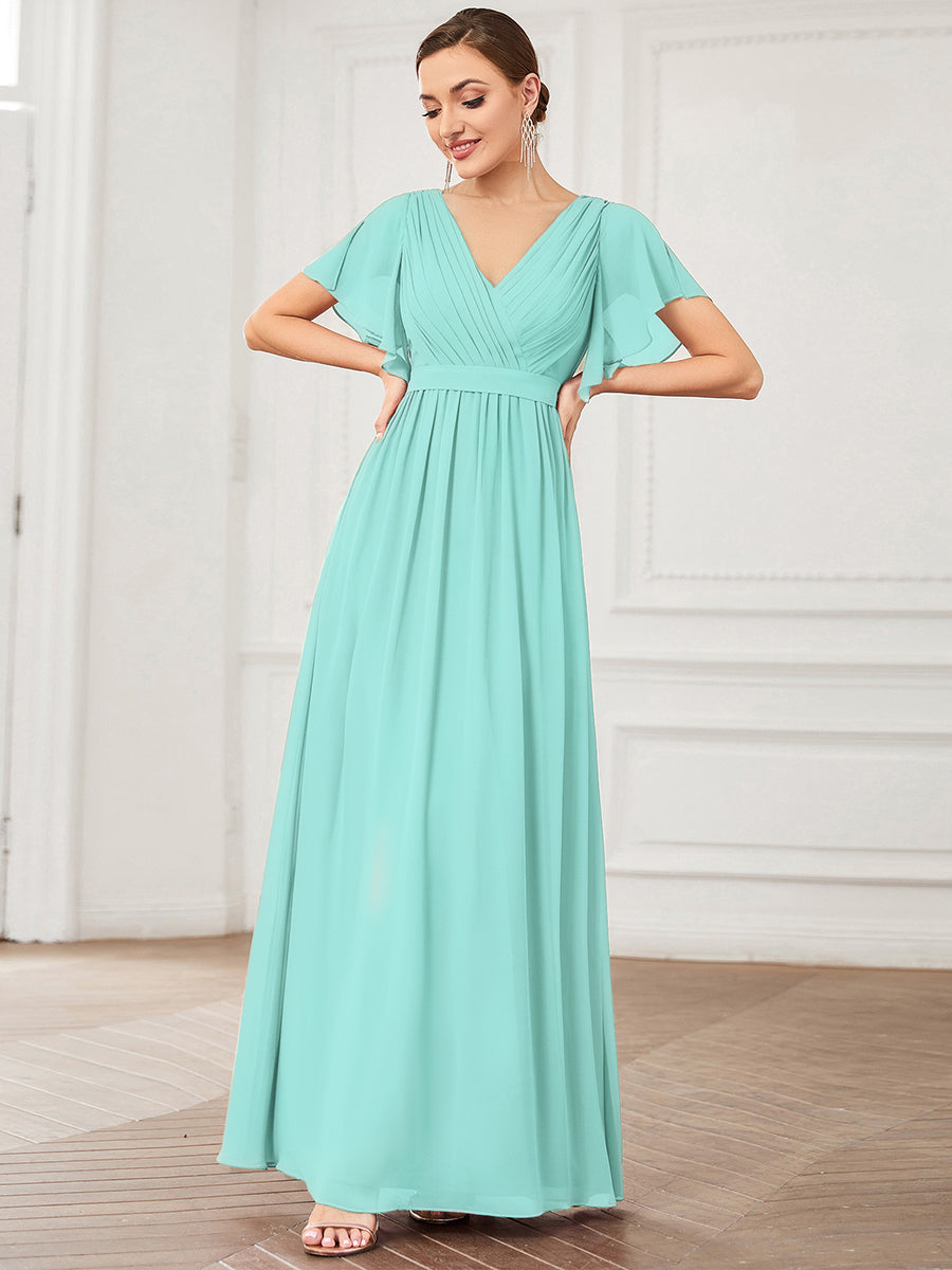 ever LEORA|A-Line Pleated Chiffon Tie-Waist Bridesmaid Dress