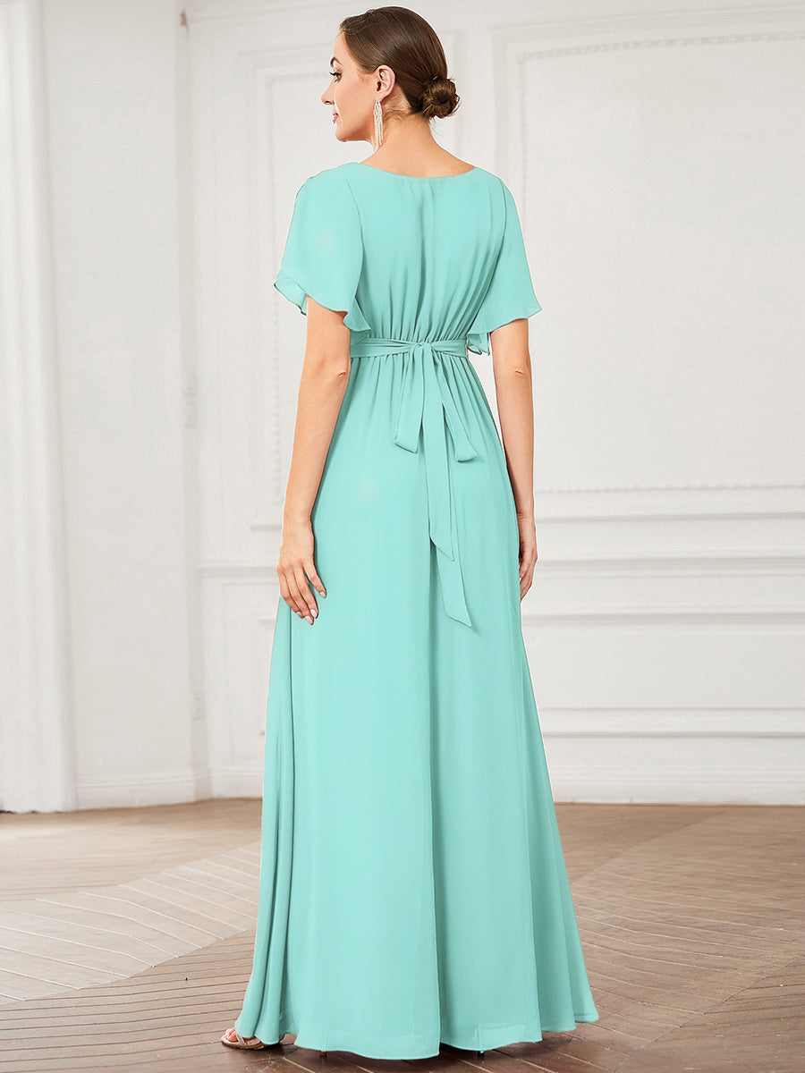 ever LEORA|A-Line Pleated Chiffon Tie-Waist Bridesmaid Dress