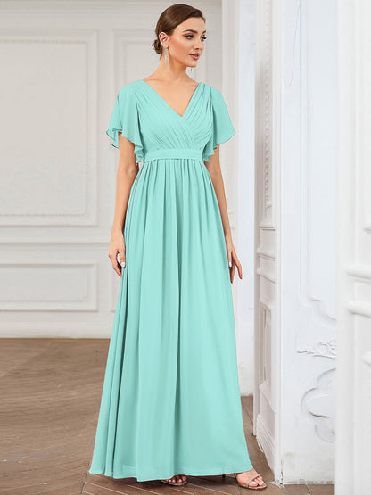 ever LEORA|A-Line Pleated Chiffon Tie-Waist Bridesmaid Dress