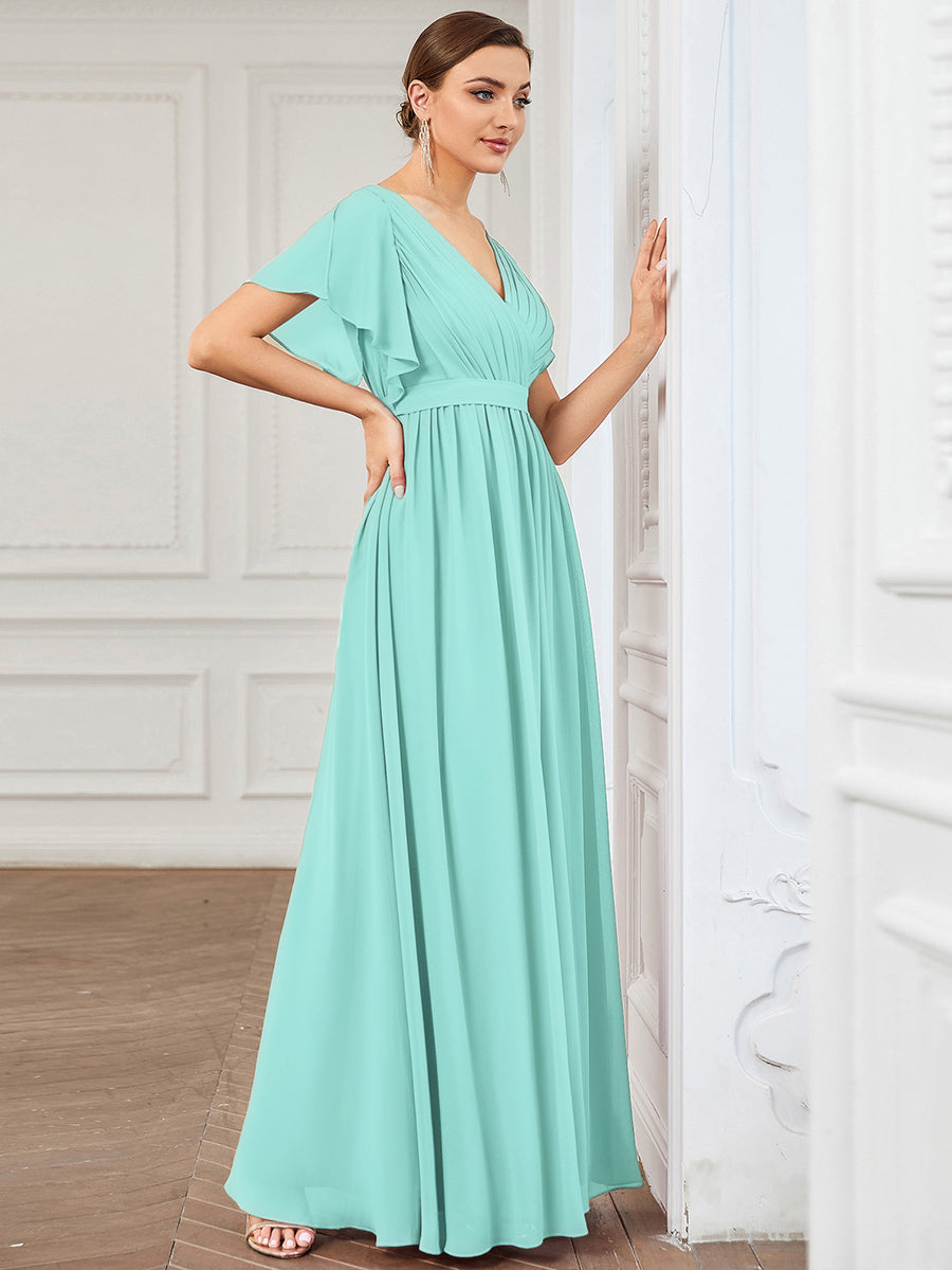 ever LEORA|A-Line Pleated Chiffon Tie-Waist Bridesmaid Dress