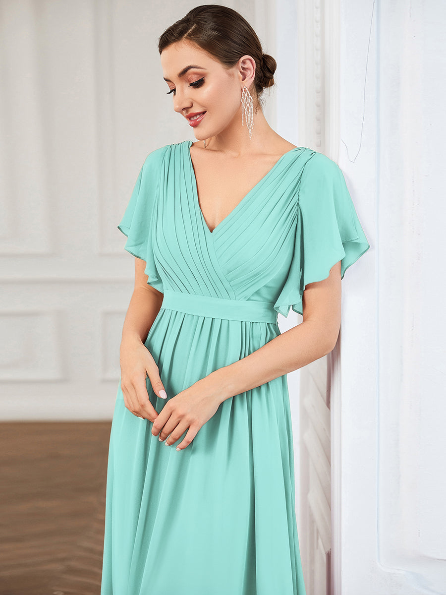 ever LEORA|A-Line Pleated Chiffon Tie-Waist Bridesmaid Dress