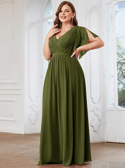 ever LEORA|A-Line Pleated Chiffon Tie-Waist Bridesmaid Dress