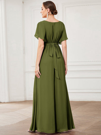ever LEORA|A-Line Pleated Chiffon Tie-Waist Bridesmaid Dress