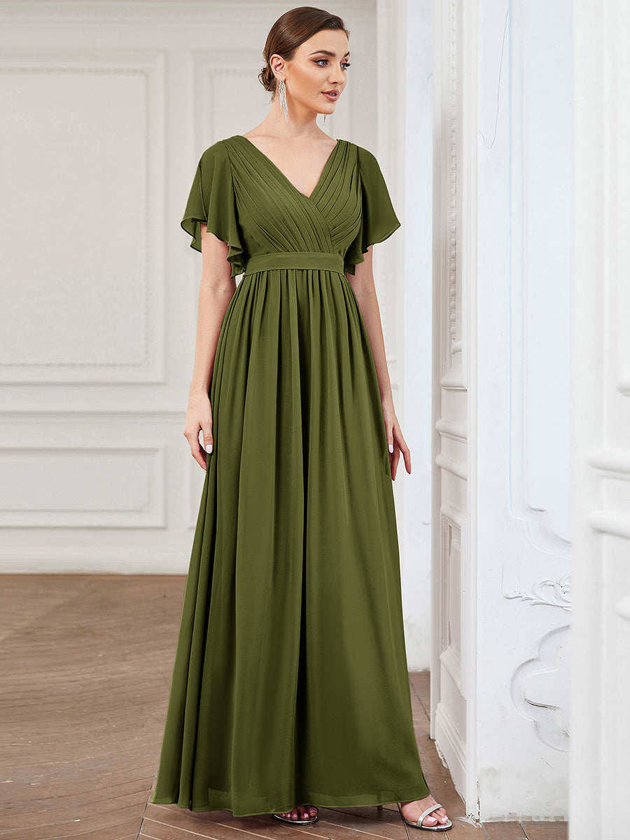 ever LEORA|A-Line Pleated Chiffon Tie-Waist Bridesmaid Dress