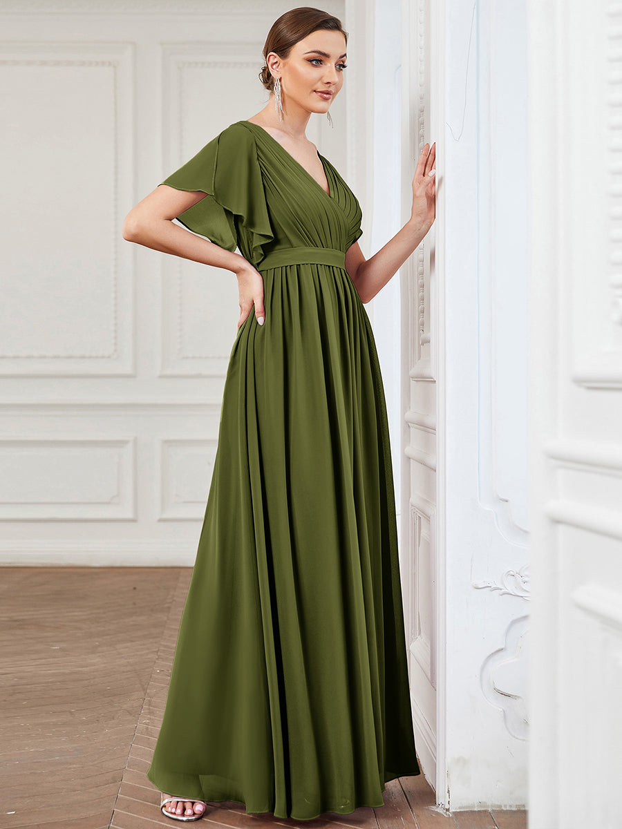 ever LEORA|A-Line Pleated Chiffon Tie-Waist Bridesmaid Dress