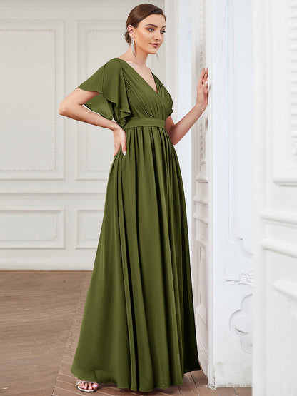 ever LEORA|A-Line Pleated Chiffon Tie-Waist Bridesmaid Dress