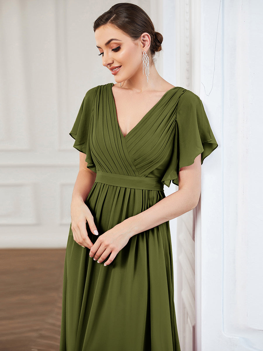 ever LEORA|A-Line Pleated Chiffon Tie-Waist Bridesmaid Dress