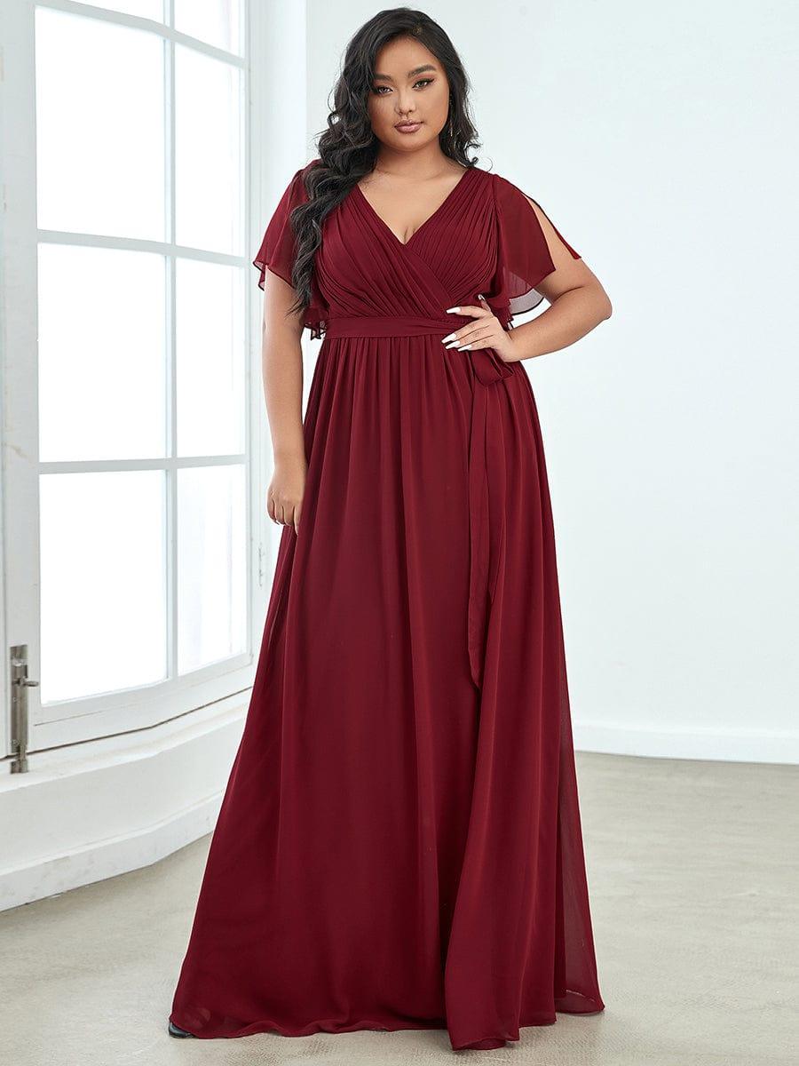pretty LEORA|Plus Size Chiffon Tie-Waist Evening Dress