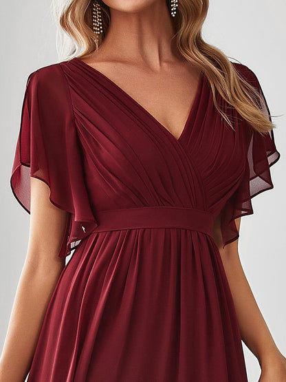 ever LEORA|A-Line Pleated Chiffon Tie-Waist Wedding Guest Dress