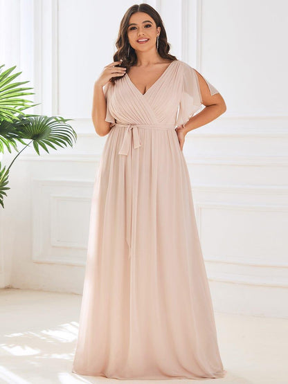 pretty LEORA|Plus Size Chiffon Tie-Waist Evening Dress