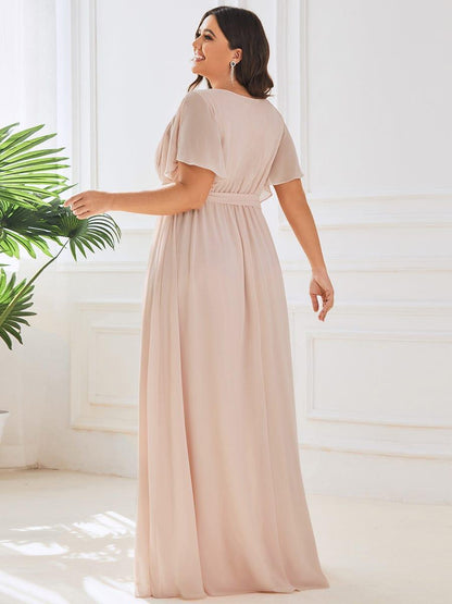 pretty LEORA|Plus Size Pleated Tie-Waist Chiffon Bridesmaid Dress