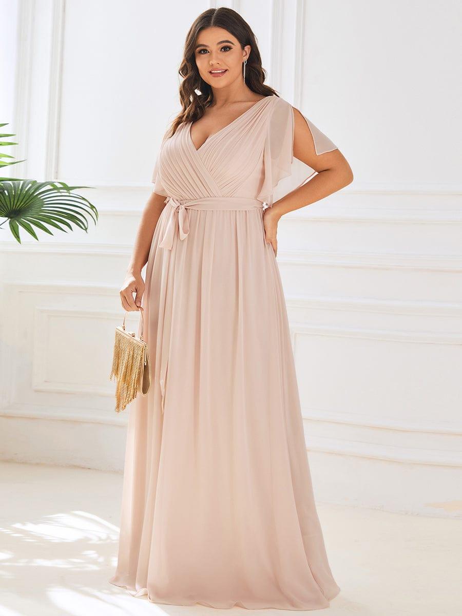 pretty LEORA|Plus Size Chiffon Tie-Waist Evening Dress