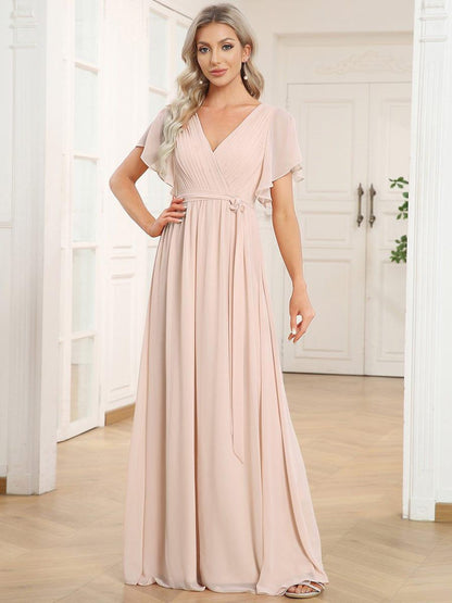 ever LEORA|Flowy Pleated A-Line Chiffon Tie-Waist Bridesmaid Dress