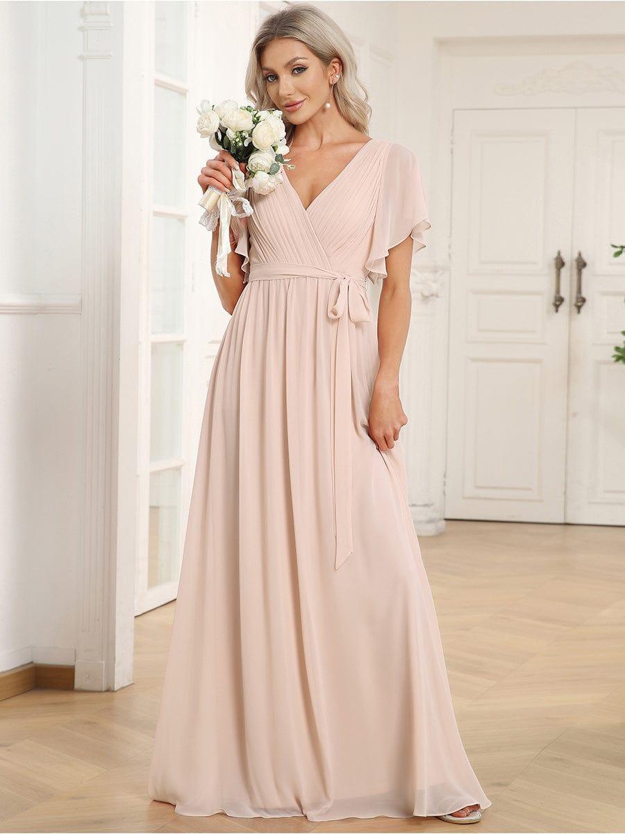 ever LEORA|Flowy Pleated A-Line Chiffon Tie-Waist Bridesmaid Dress