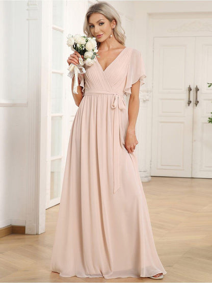 ever LEORA|A-Line Pleated Chiffon Tie-Waist Wedding Guest Dress