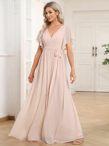 ever LEORA|Flowy Pleated A-Line Chiffon Tie-Waist Bridesmaid Dress
