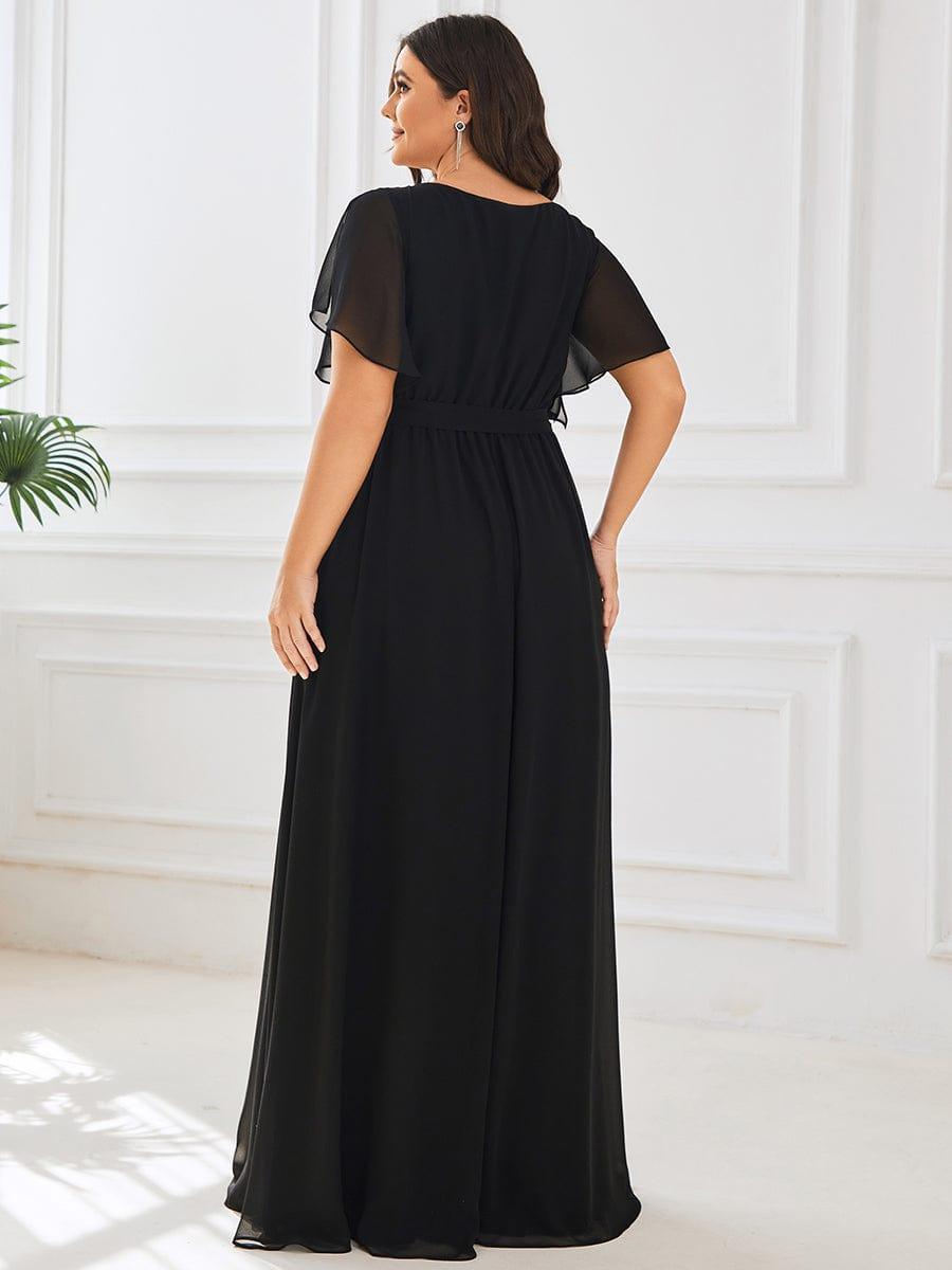 pretty LEORA|Plus Size Pleated Tie-Waist Chiffon Bridesmaid Dress
