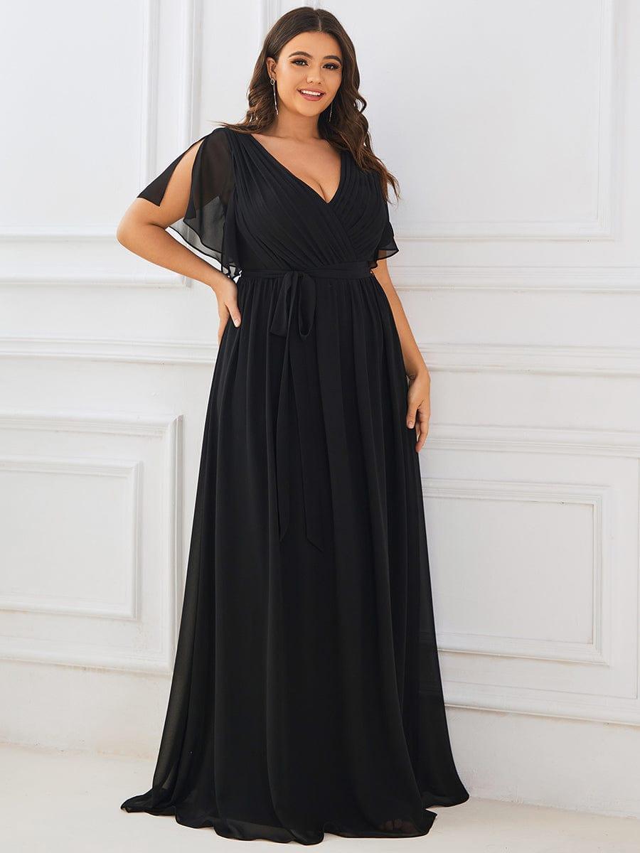 pretty LEORA|Plus Size Chiffon Tie-Waist Evening Dress