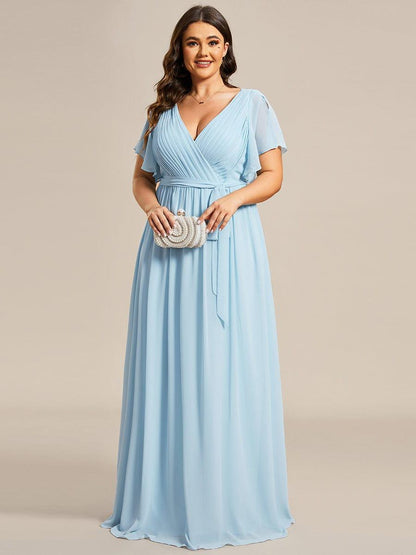 pretty LEORA|Plus Size Chiffon Tie-Waist Evening Dress