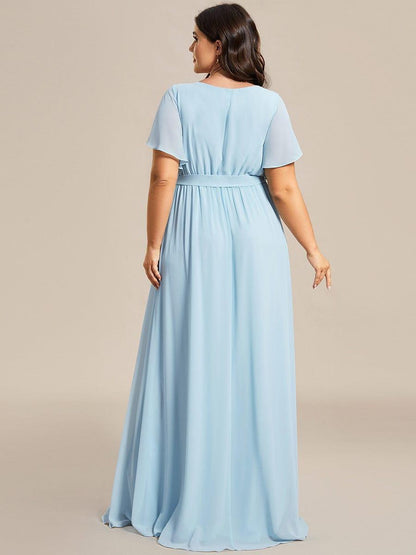 pretty LEORA|Plus Size Chiffon Tie-Waist Evening Dress