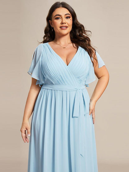 pretty LEORA|Plus Size Pleated Tie-Waist Chiffon Bridesmaid Dress