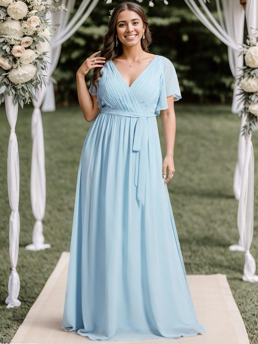 pretty LEORA|Plus Size Pleated Tie-Waist Chiffon Bridesmaid Dress