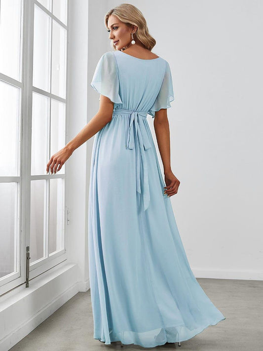 ever LEORA|Flowy Pleated A-Line Chiffon Tie-Waist Bridesmaid Dress