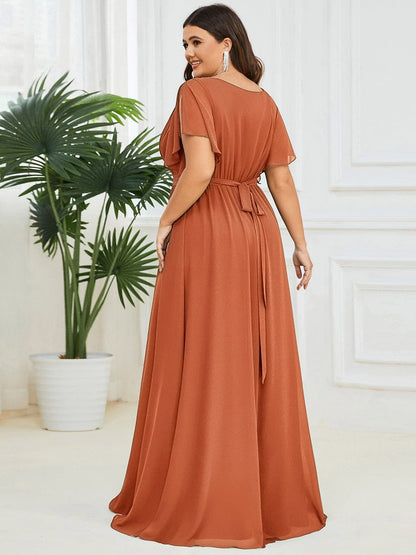 pretty LEORA|Plus Size Chiffon Tie-Waist Evening Dress
