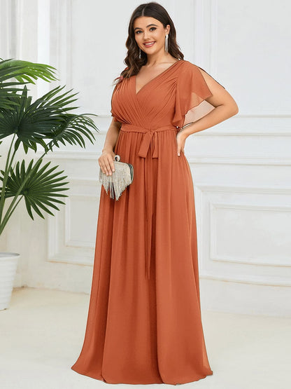pretty LEORA|Plus Size Chiffon Tie-Waist Evening Dress