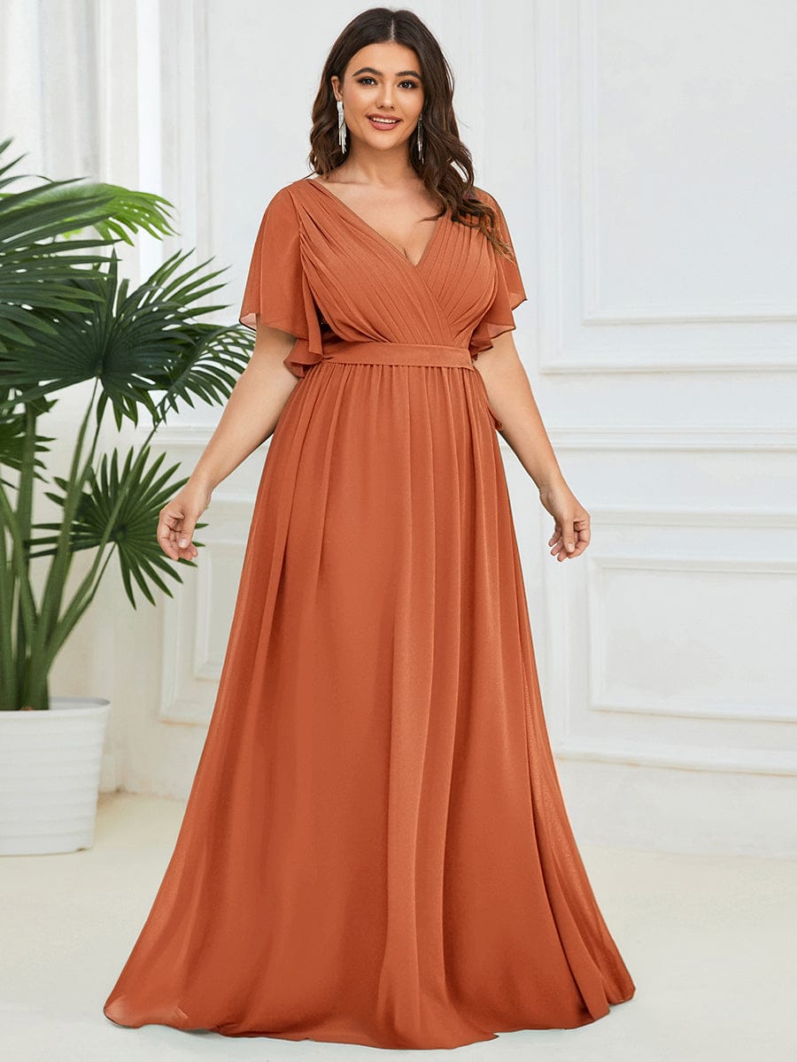 pretty LEORA|Plus Size Chiffon Tie-Waist Evening Dress