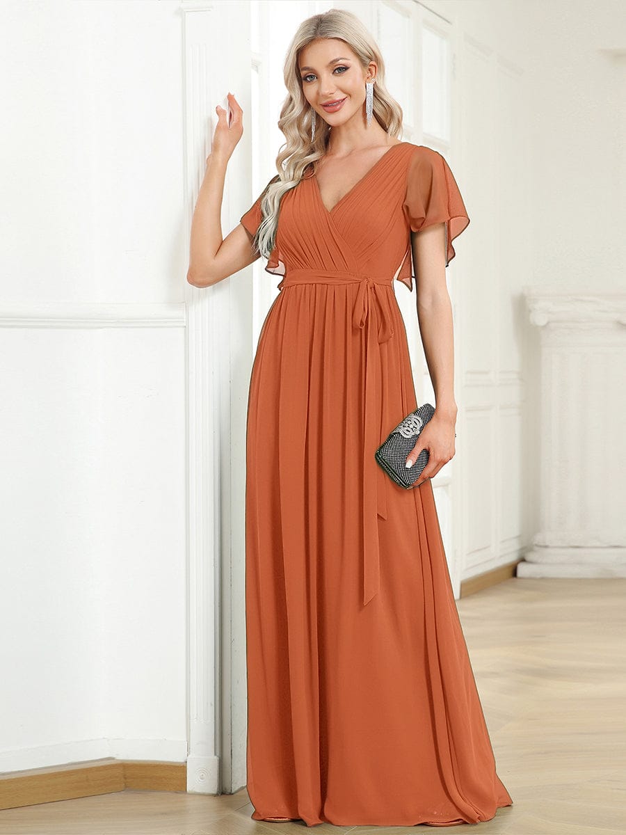ever LEORA|Flowy Pleated A-Line Chiffon Tie-Waist Bridesmaid Dress