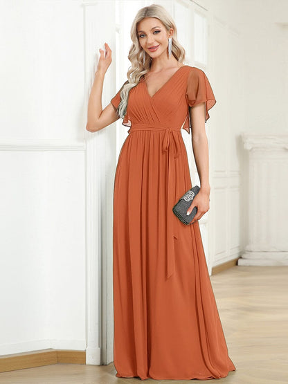ever LEORA|Flowy Pleated A-Line Chiffon Tie-Waist Bridesmaid Dress
