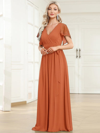 ever LEORA|Flowy Pleated A-Line Chiffon Tie-Waist Bridesmaid Dress
