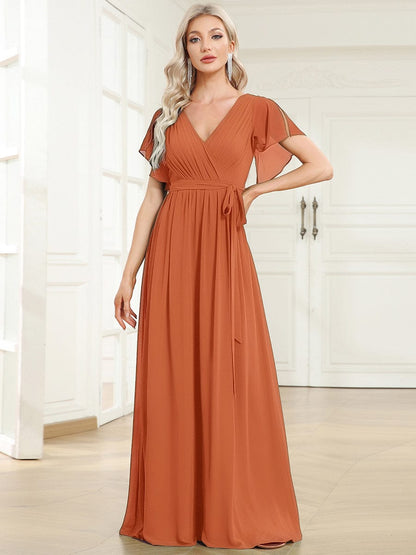 ever LEORA|Flowy Pleated A-Line Chiffon Tie-Waist Bridesmaid Dress