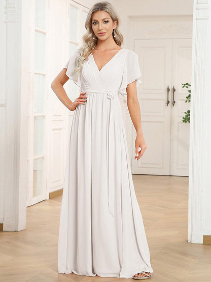 ever LEORA|A-Line Pleated Chiffon Tie-Waist Bridesmaid Dress