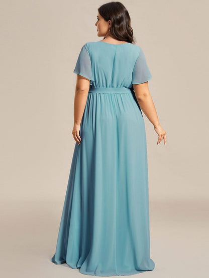 pretty LEORA|Plus Size Chiffon Tie-Waist Evening Dress